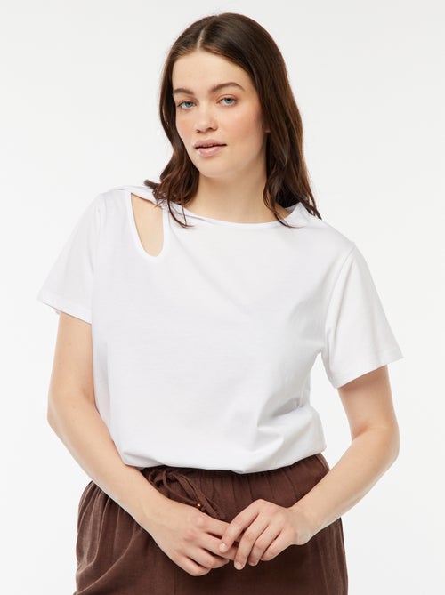 Camiseta lisa con abertura con calados efecto retorcido - Kiabi