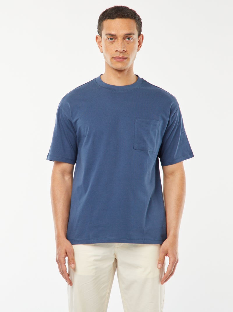 Camiseta lisa con bolsillo en el pecho AZUL - Kiabi