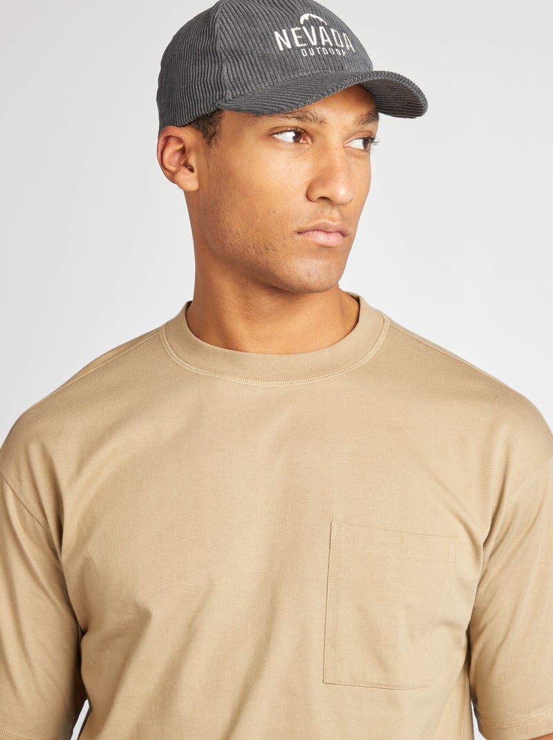 Camiseta lisa con bolsillo en el pecho BEIGE - Kiabi