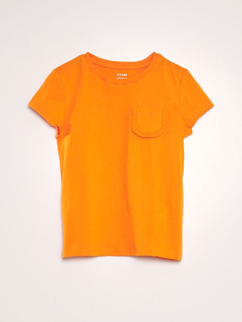 Camiseta lisa con bolsillo naranja - Kiabi