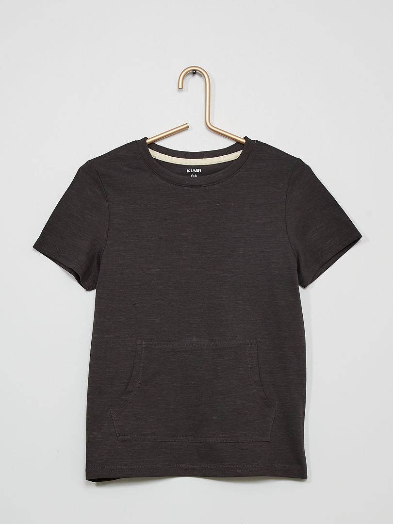 Camiseta lisa con bolsillo tipo canguro gris oscuro - Kiabi