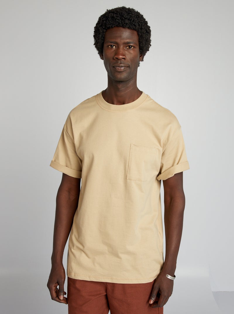 Camiseta lisa con corte ancho BEIGE - Kiabi