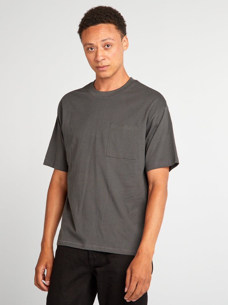 Camiseta lisa con corte ancho GRIS - Kiabi