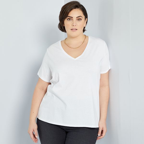 Camiseta lisa con cuello de pico null - blanco - Kiabi - 6,00€