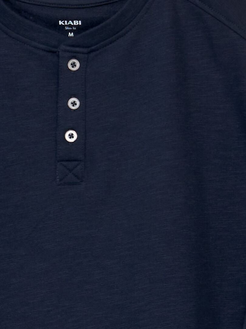 Camiseta lisa con cuello panadero azul - Kiabi