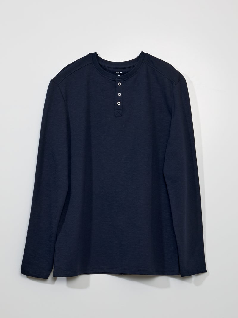 Camiseta lisa con cuello panadero azul - Kiabi