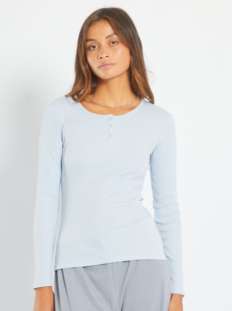 Camiseta lisa con cuello panadero AZUL - Kiabi