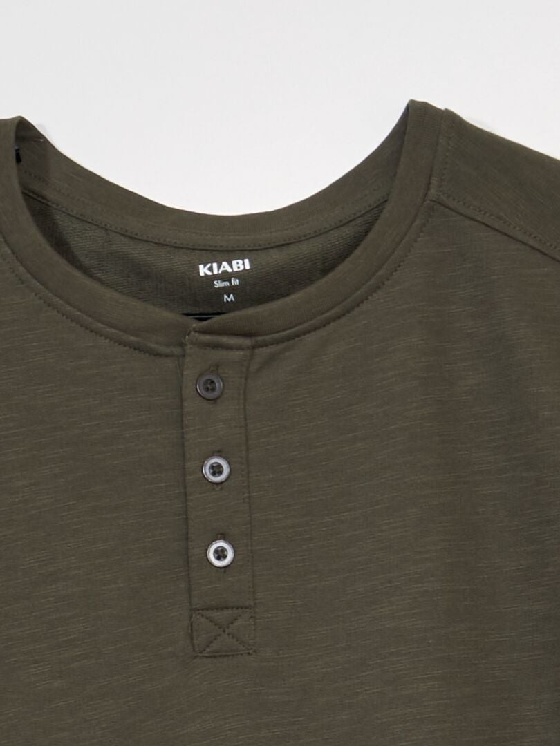 Camiseta lisa con cuello panadero KAKI - Kiabi