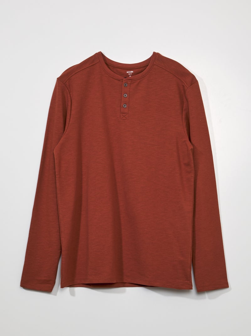 Camiseta lisa con cuello panadero marrón - Kiabi
