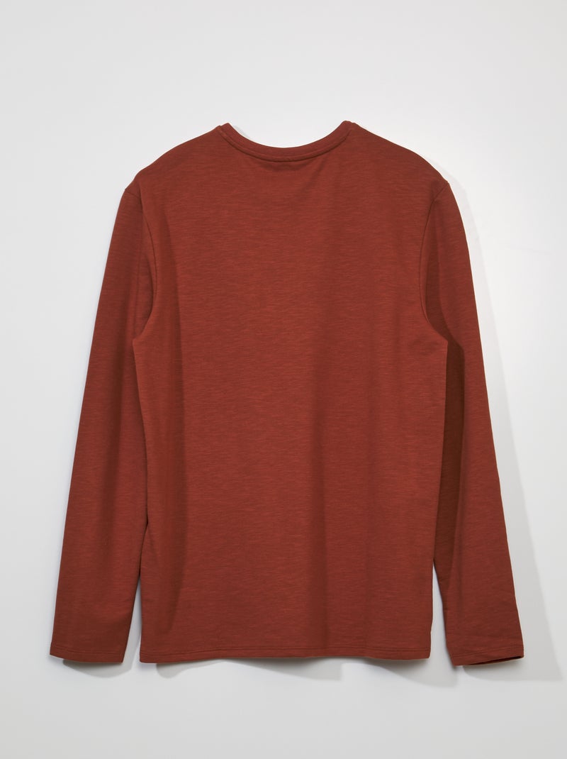 Camiseta lisa con cuello panadero marrón - Kiabi