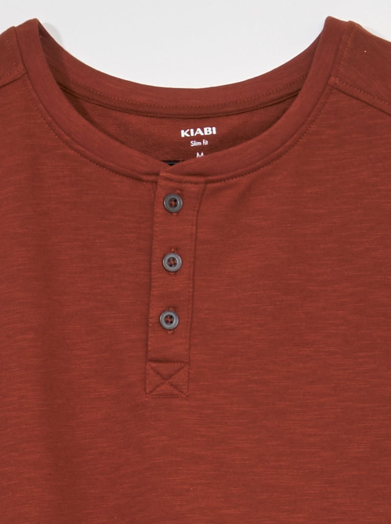 Camiseta lisa con cuello panadero marrón - Kiabi