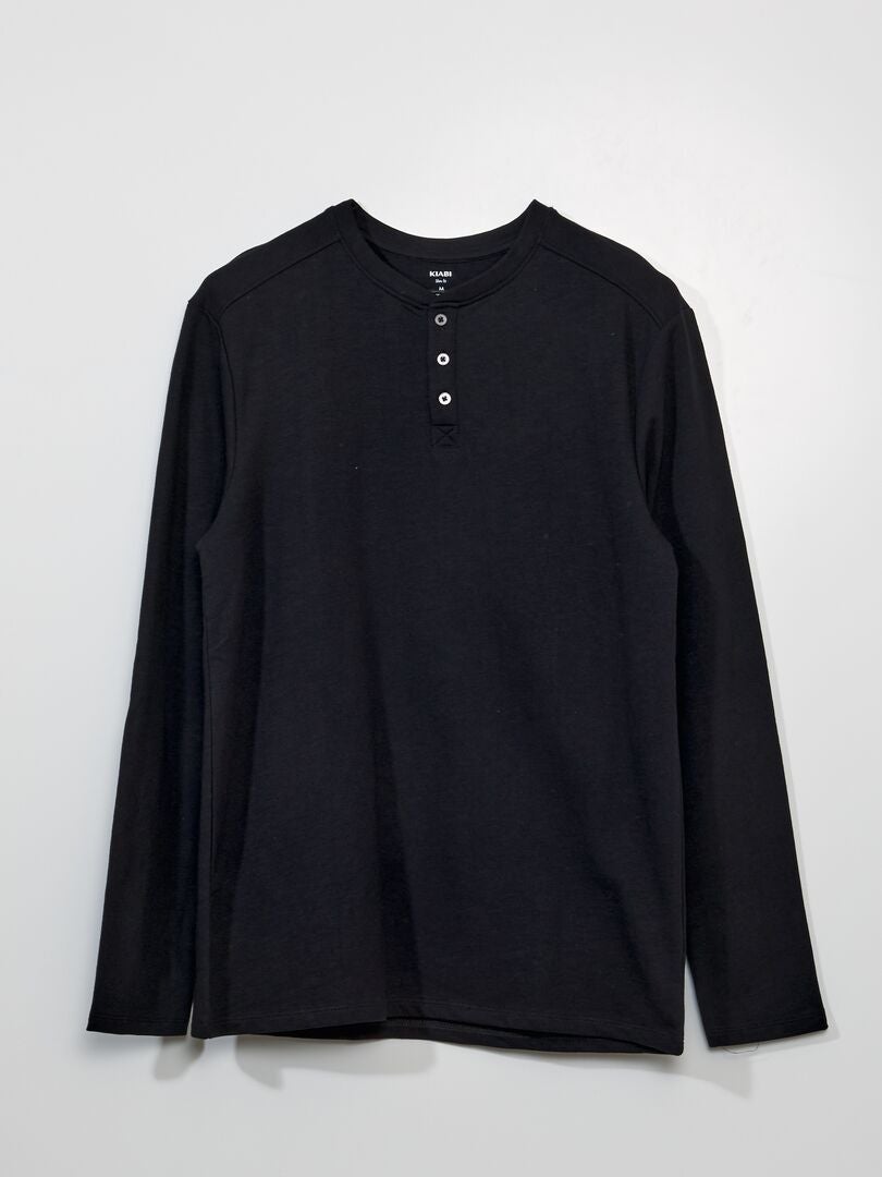 Camiseta lisa con cuello panadero negro - Kiabi