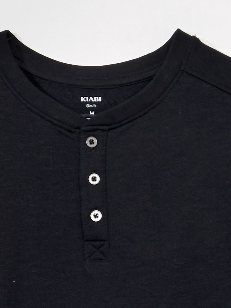 Camiseta lisa con cuello panadero negro - Kiabi