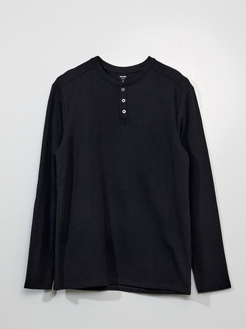 Camiseta lisa con cuello panadero negro - Kiabi