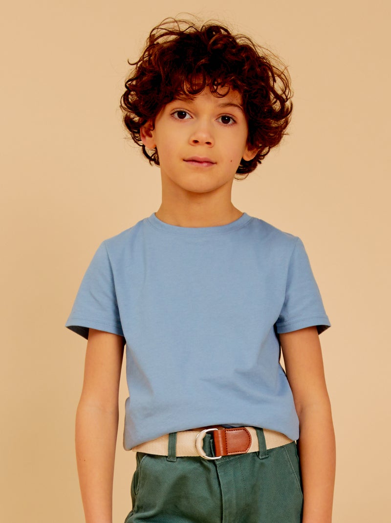 Camiseta lisa con cuello redondo AZUL - Kiabi