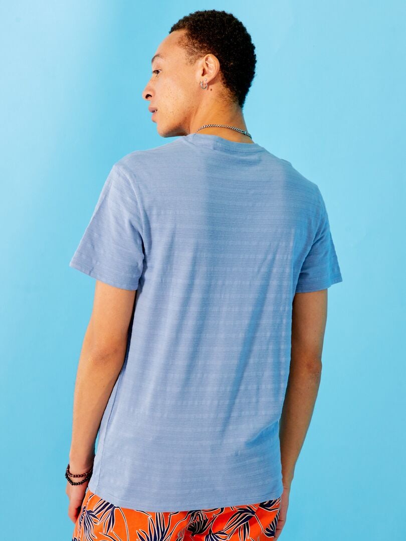 Camiseta lisa con cuello redondo azul denim - Kiabi