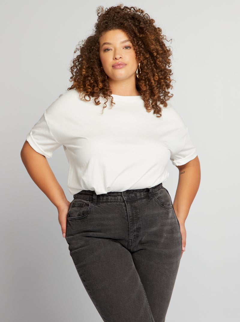 Camiseta lisa con cuello redondo Blanco - Kiabi