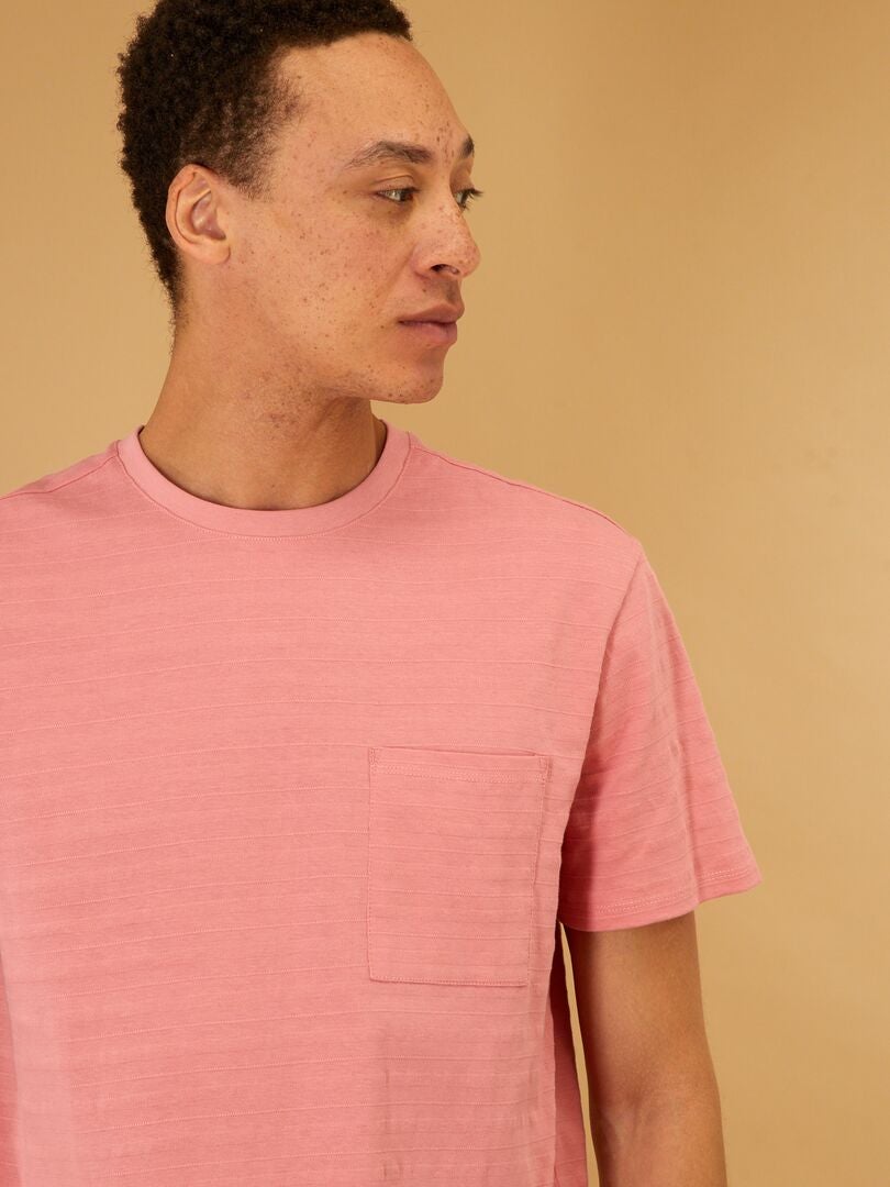 Camiseta lisa con cuello redondo rosa - Kiabi