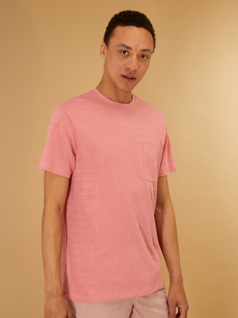 Camiseta lisa con cuello redondo rosa - Kiabi
