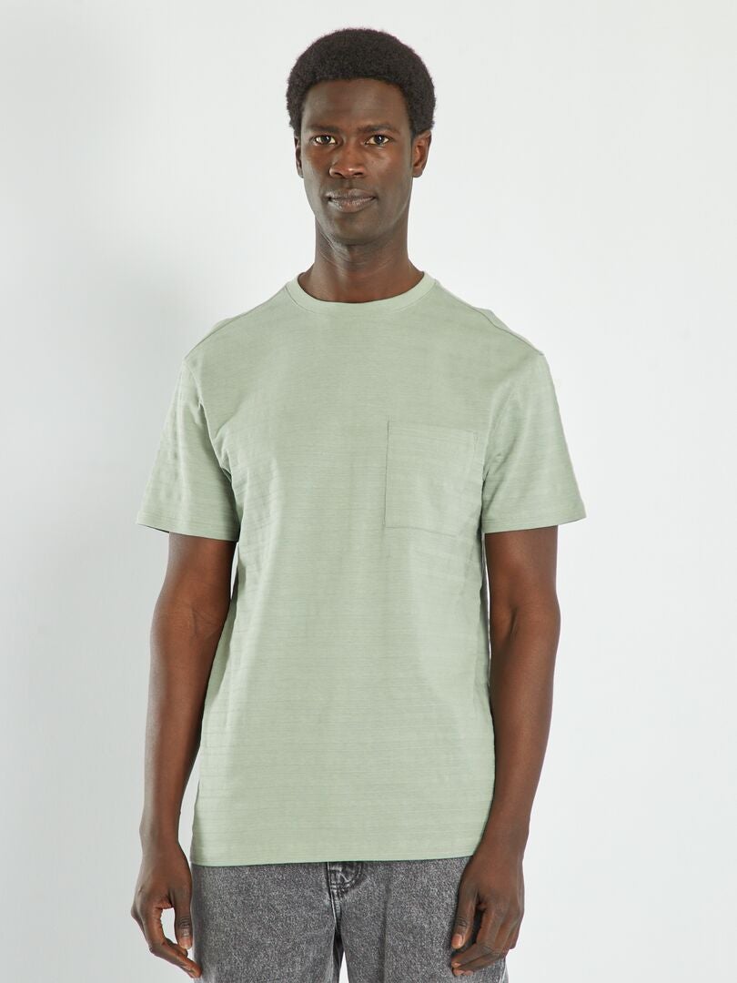 Camiseta lisa con cuello redondo verde gris - Kiabi
