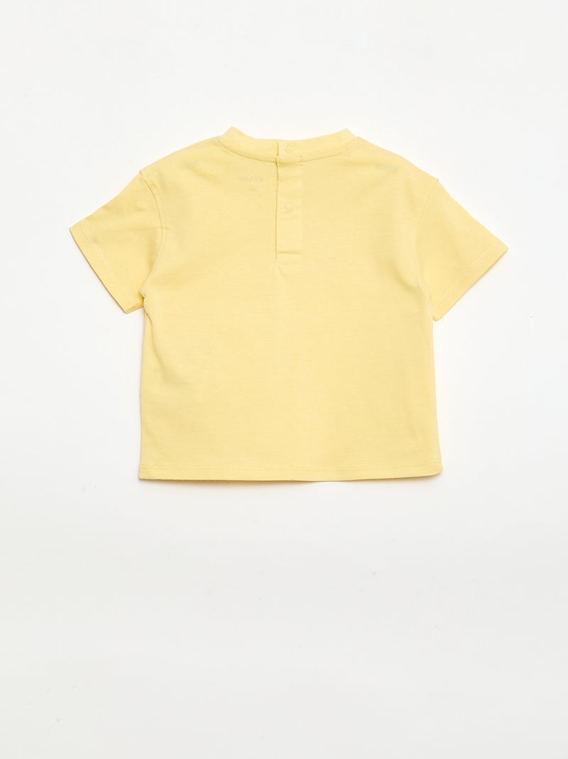 Camiseta lisa con flores de fantasía en el cuello Amarillo - Kiabi
