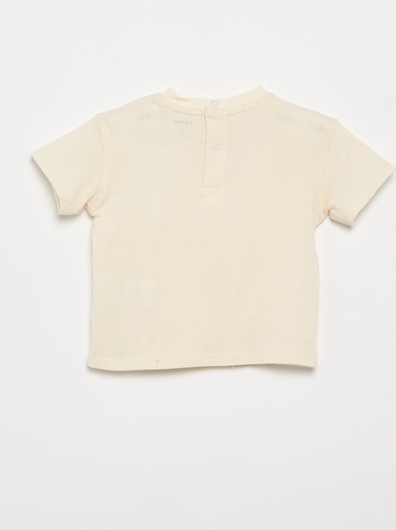 Camiseta lisa con flores de fantasía en el cuello Beige - Kiabi
