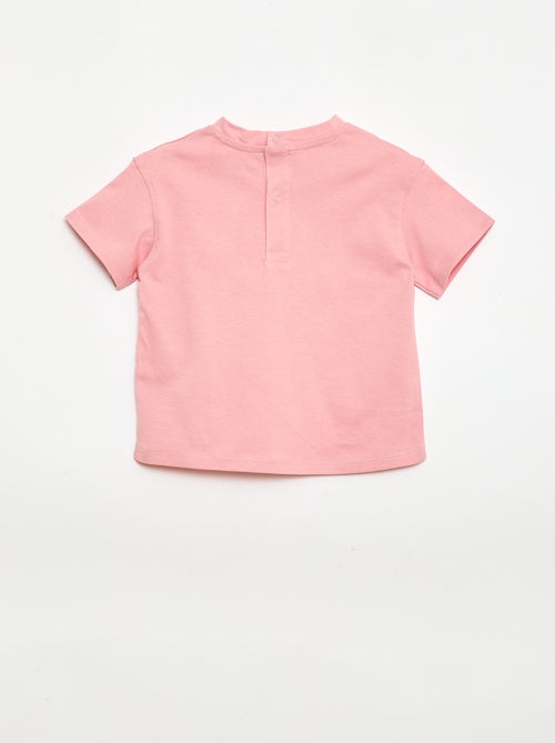 Camiseta lisa con flores de fantasía en el cuello - Kiabi