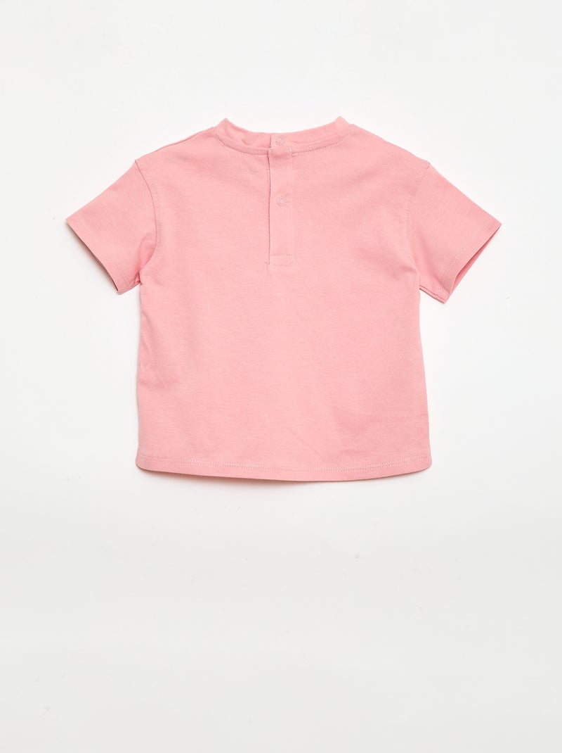 Camiseta lisa con flores de fantasía en el cuello Rosa - Kiabi