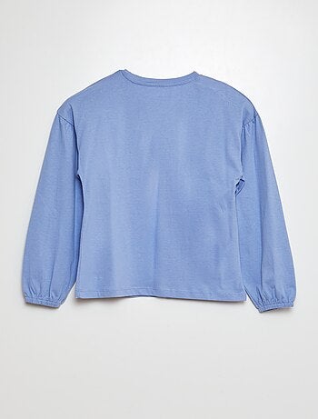 Camiseta lisa con frunces en los hombros