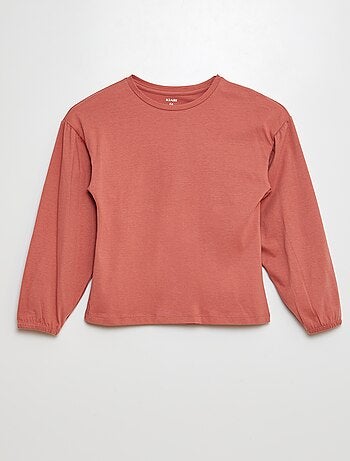 Camiseta lisa con frunces en los hombros