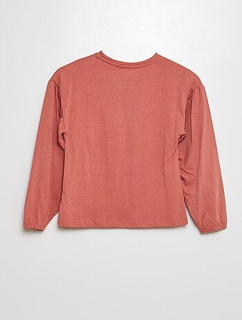 Camiseta lisa con frunces en los hombros