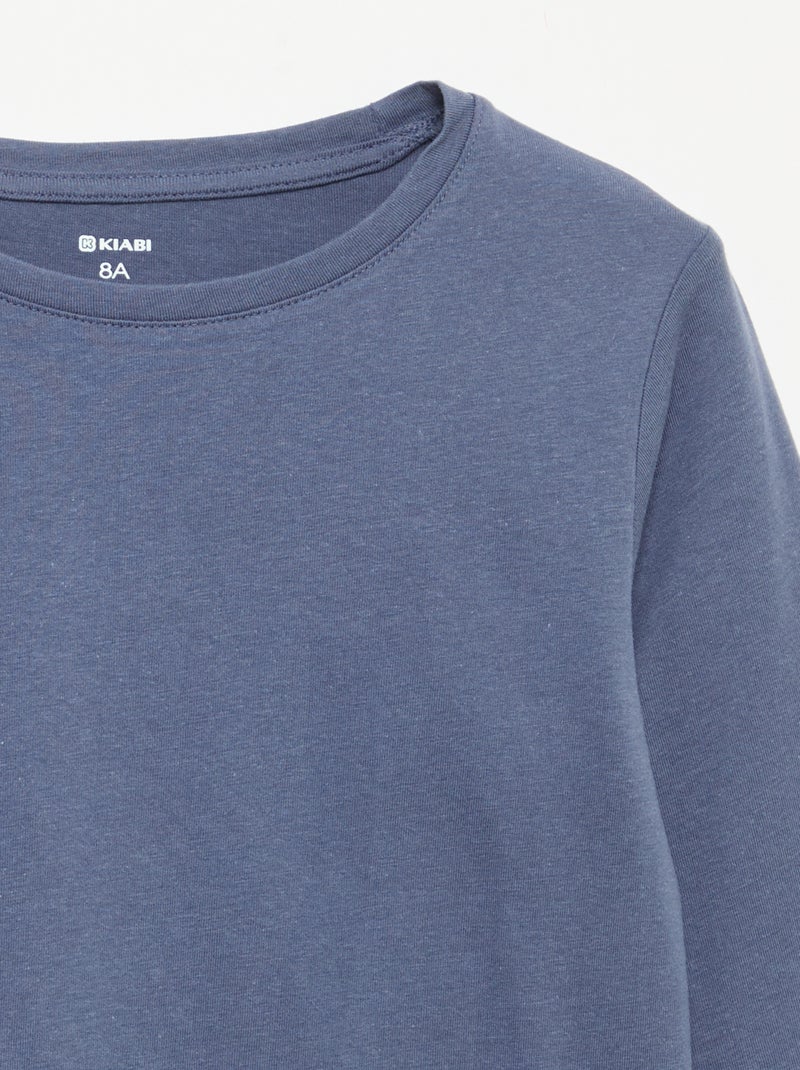 Camiseta lisa con hombros fruncidos Azul - Kiabi