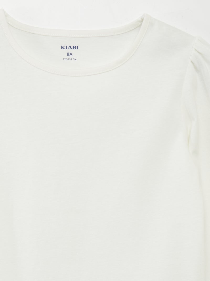 Camiseta lisa con hombros fruncidos BLANCO - Kiabi
