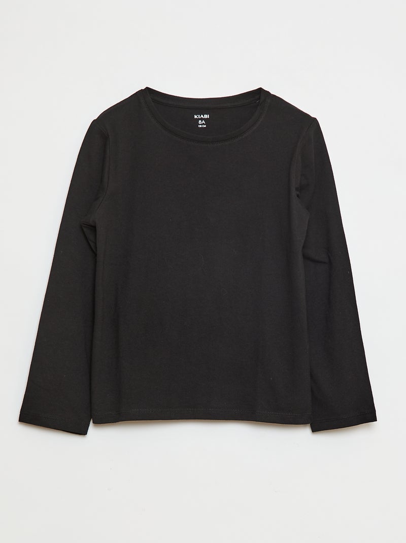 Camiseta lisa con hombros fruncidos Negro - Kiabi