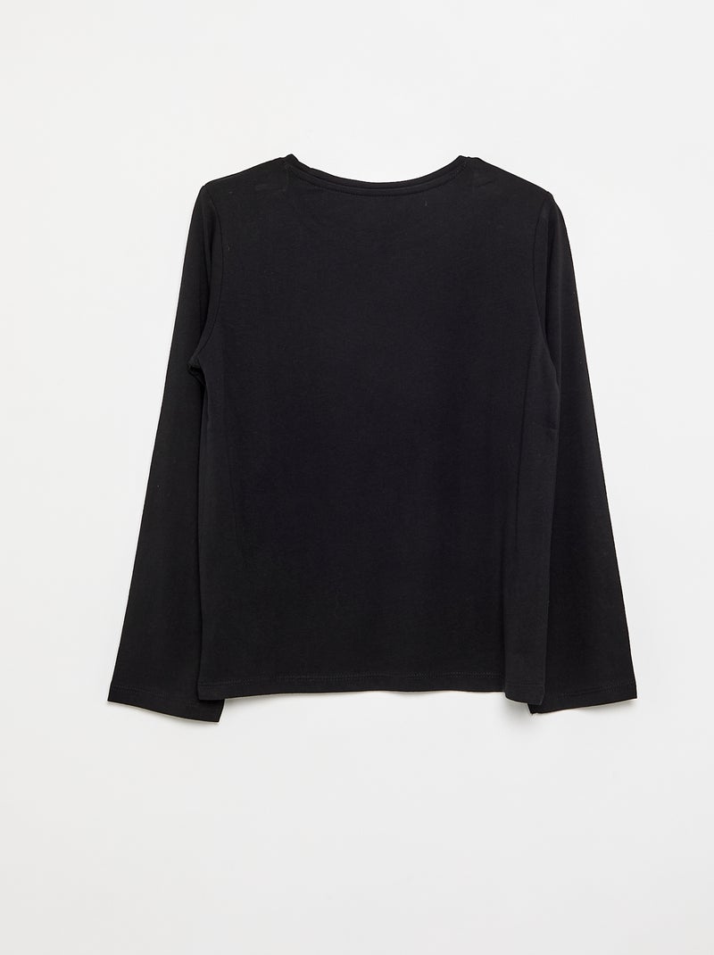 Camiseta lisa con hombros fruncidos Negro - Kiabi