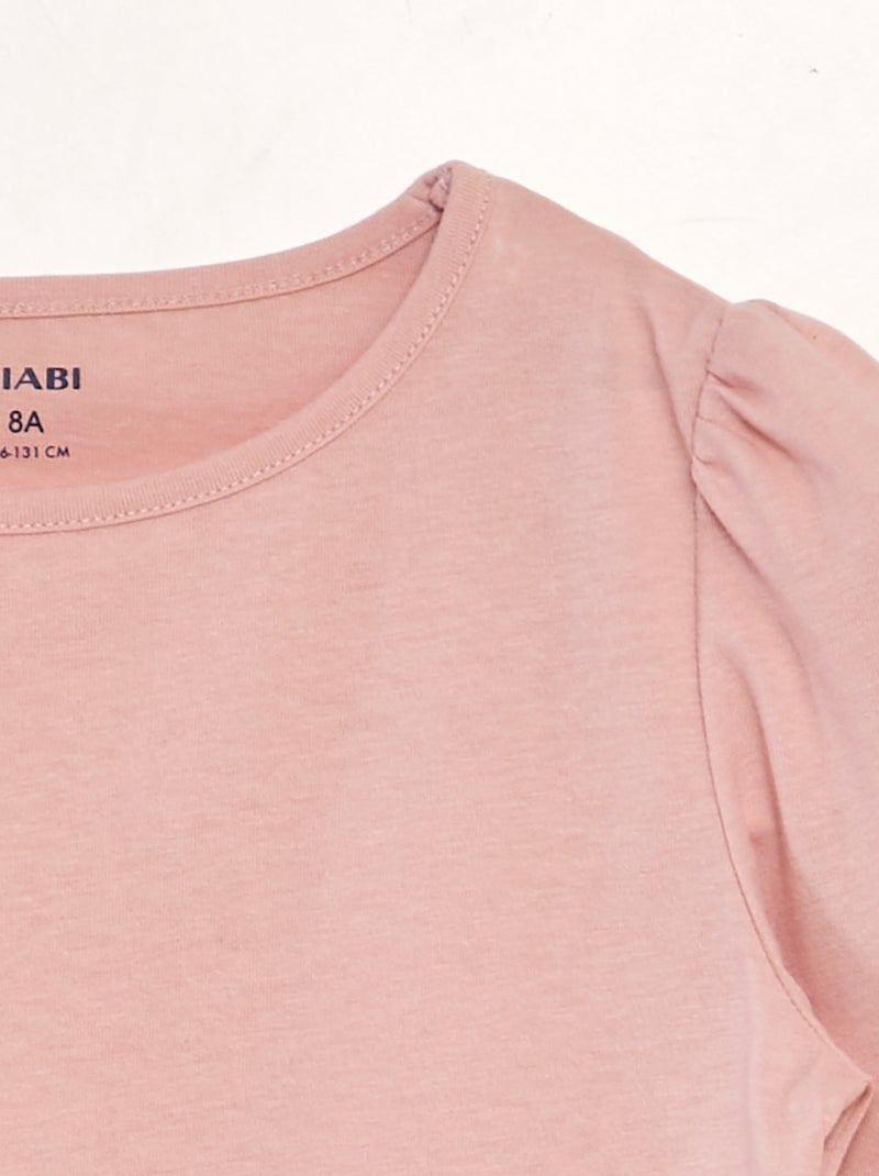Camiseta lisa con hombros fruncidos ROSA - Kiabi
