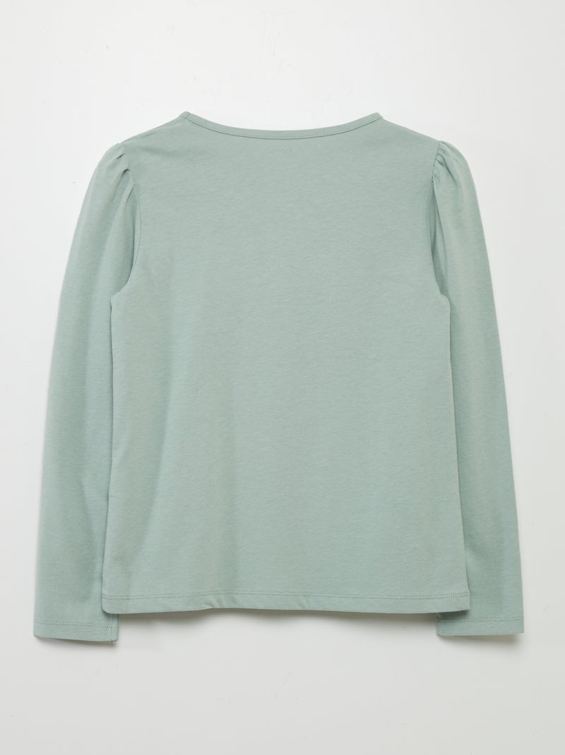 Camiseta lisa con hombros fruncidos VERDE - Kiabi