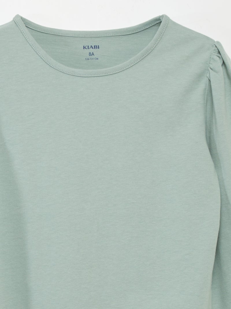 Camiseta lisa con hombros fruncidos VERDE - Kiabi