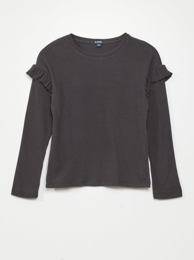 Camiseta lisa con volantes en los hombros Gris - Kiabi