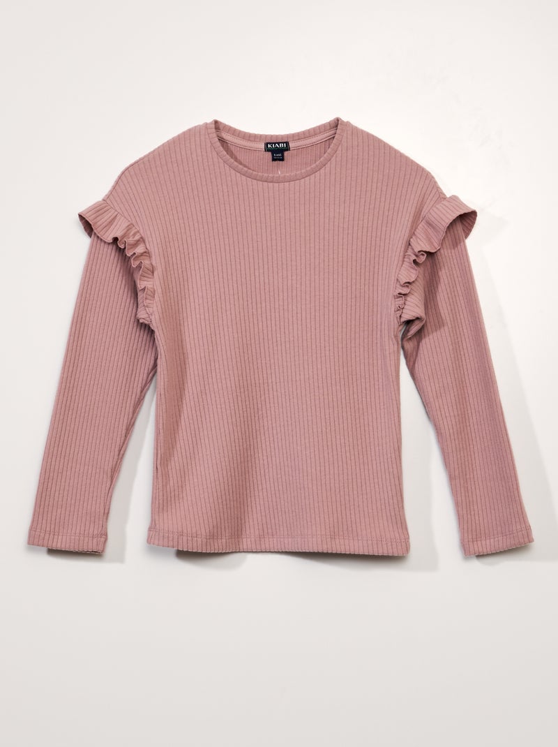 Camiseta lisa con volantes en los hombros Rosa - Kiabi