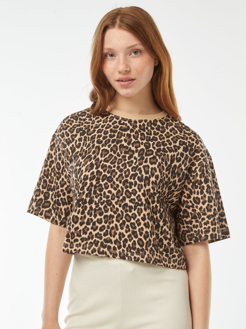 Camiseta lisa corta de manga corta Beige - Kiabi