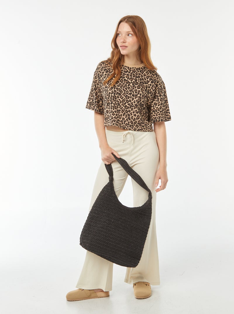 Camiseta lisa corta de manga corta Beige - Kiabi