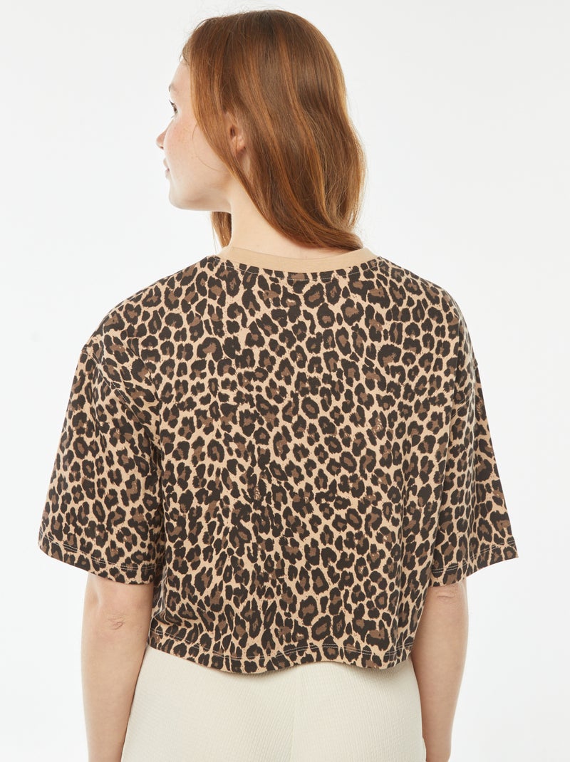 Camiseta lisa corta de manga corta Beige - Kiabi