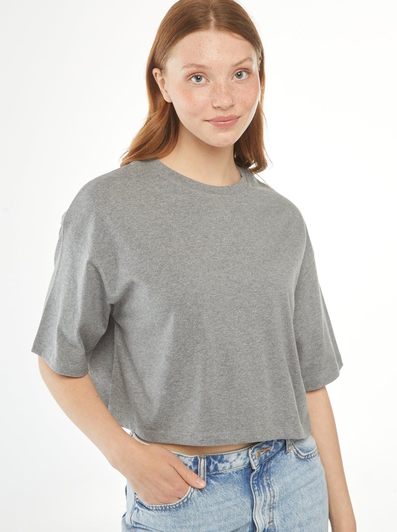Camiseta lisa corta de manga corta Gris - Kiabi