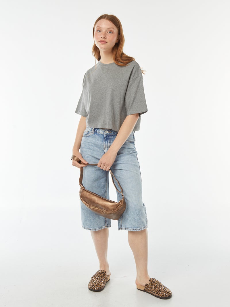 Camiseta lisa corta de manga corta Gris - Kiabi