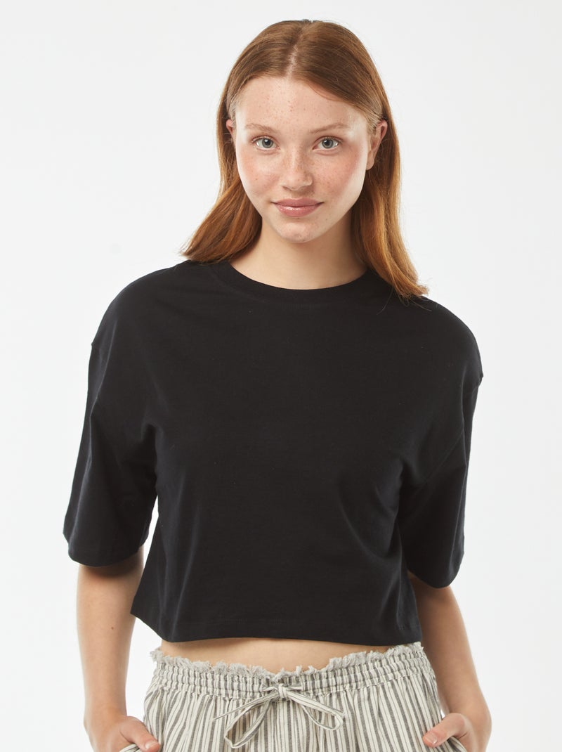 Camiseta lisa corta de manga corta Negro - Kiabi