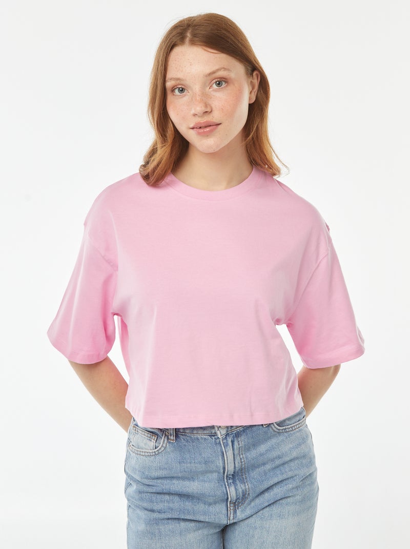 Camiseta lisa corta de manga corta Rosa - Kiabi