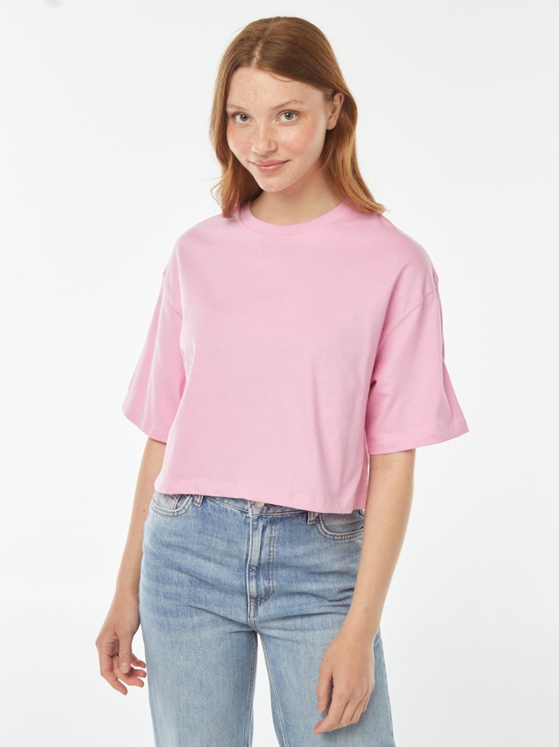 Camiseta lisa corta de manga corta Rosa - Kiabi