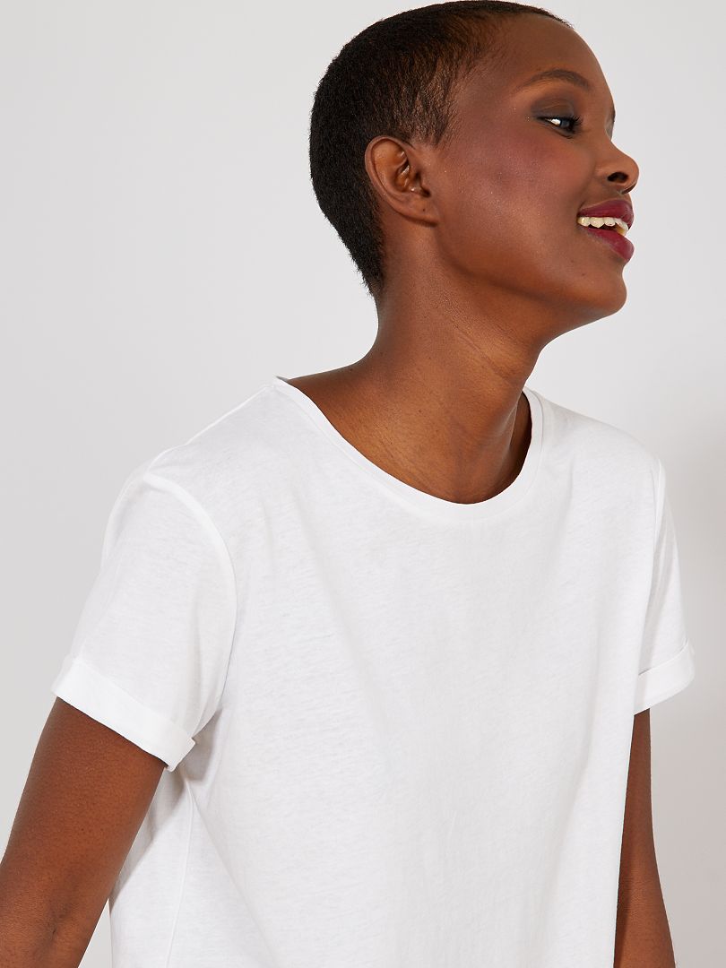 Camiseta lisa de algodón puro Blanco - Kiabi