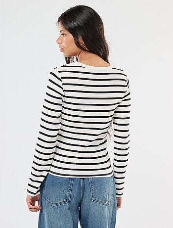Camiseta lisa de canalé con cuello tunecino